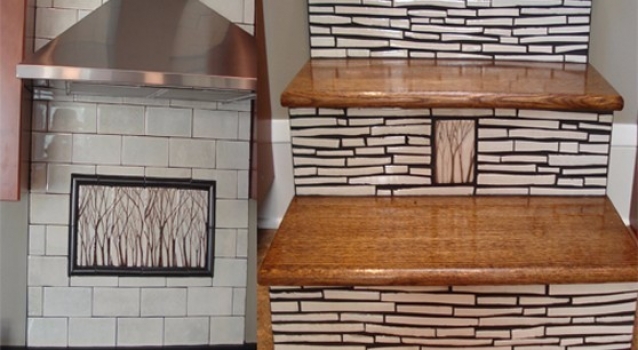 <h5>DIY Network Feature</h5><p>Featured in DIY Network's “I Hate My Kitchen”. 4×8 Arbre (Trees) over cooktop and Baton field tile on stair risers.</p>